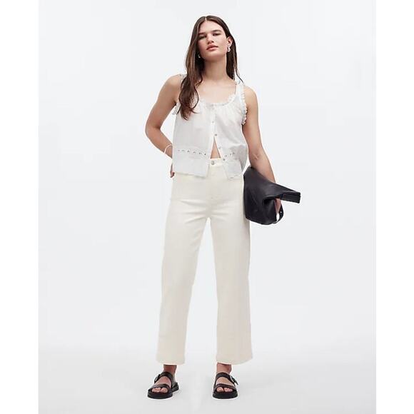 Madewell Tall Emmett Jeans Wide Leg Crop Welt Pocket Edition Tile White NWT 29 - Picture 3 of 10